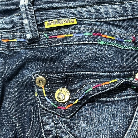 Akademiks Y2K Jeans Size 28 Colorful Stitching Retro Streetwear - Picture 7 of 7